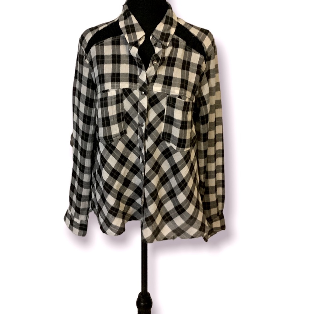 Free people women’s snap front plaid longsleeve top size 12
